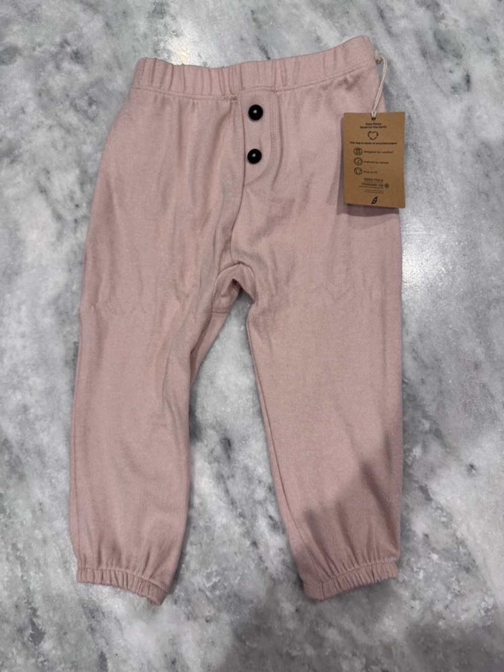 Easy-Peasy Soft Blush Elastic-Waist Kids Casual Pants with Button Detail
